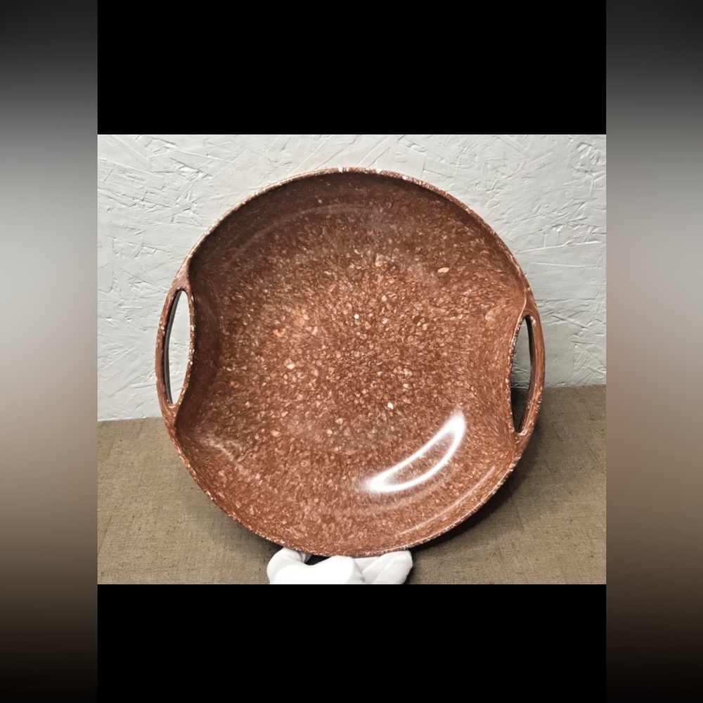Vintage Aztec Melmac Dinnerware Brown Splatter Handled Serving Bowl St Louis MO